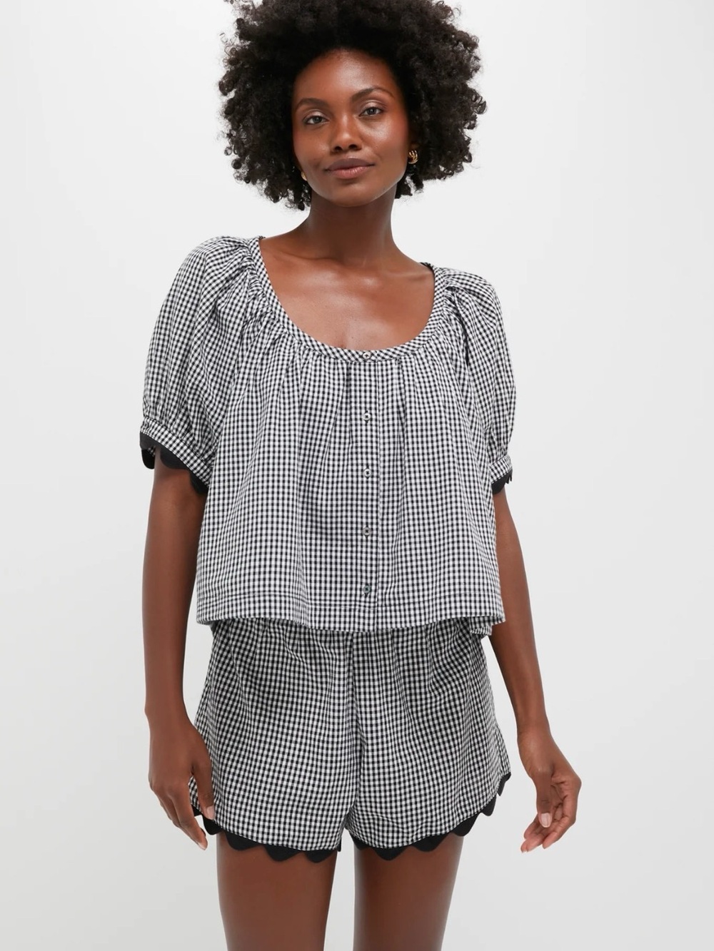 Tuckernuck black gingham rick rack Tully top